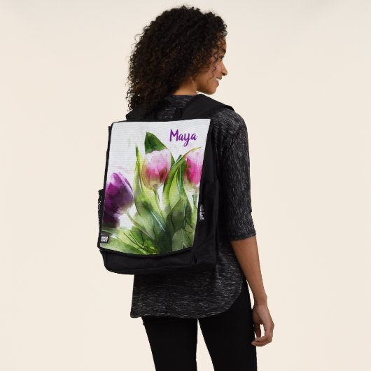 Rosa und violette Blumen Rucksack (Ausgewaschen)