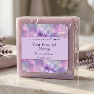Rosa und violette Blumen Seifen Kosmetik Badekugel Quadratischer Aufkleber