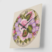 Rosa und violette Blumen und ein Lady Bug Quadratische Wanduhr (Winkel)