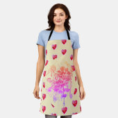 Rosa und violette Blumen und Herz Schürze (Getragen)