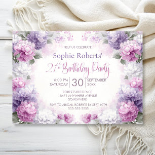 Rosa und violette Blumenparty zum 21. Geburtstag Einladung