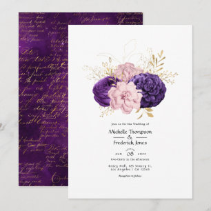 Rosa und Violette Blumige Hochzeit Einladung
