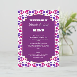 Rosa und violette Blüten Symmetrische Mini-Blumen Menükarte