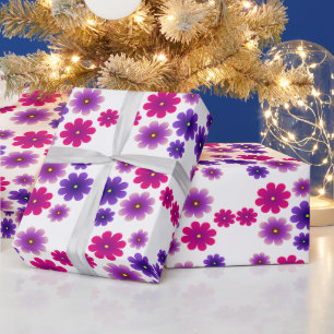Rosa und violette Blüten Symmetrisches Mini-Blumen Geschenkpapier
