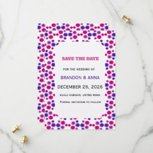 Rosa und violette Blüten Symmetrisches Mini-Blumen Save The Date