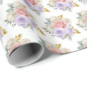 Rosa und violette elegante Blumen Geschenkpapier (Rolleneckpunkt)