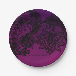 Rosa und violette elegante schwarze Spitze Party Pappteller