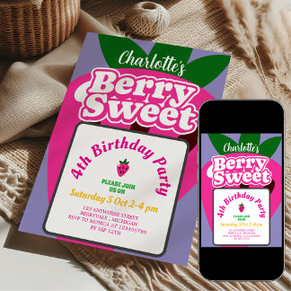 Rosa und violette Erdbeere Berry Sweet Geburtstag Einladung