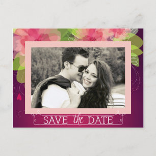 Rosa und violette Flora Save the Date Ankündigungspostkarte