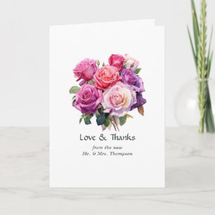 Rosa und violette florale Hochzeit Dankeskarte