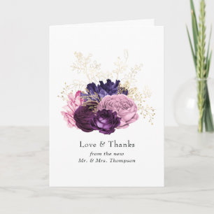 Rosa und violette florale Hochzeit Dankeskarte