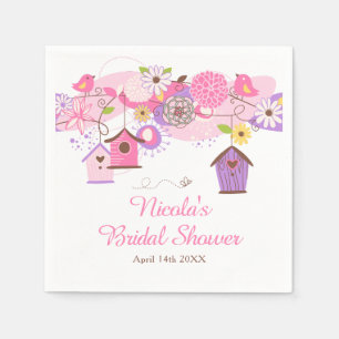 Rosa und violette florale Vogelkäfige Brautparty Serviette