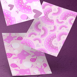 Rosa und violette Hasen und Regenbögen mit Herzen Geschenkpapier Set