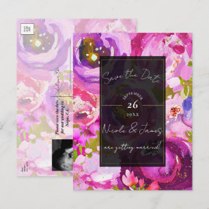 Rosa und violette lebendige Blumen - Save-the-Date Ankündigungspostkarte
