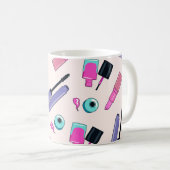 Rosa und violette Make-up-Kosmetik-Muster Kaffeetasse (VorderseiteRechts)