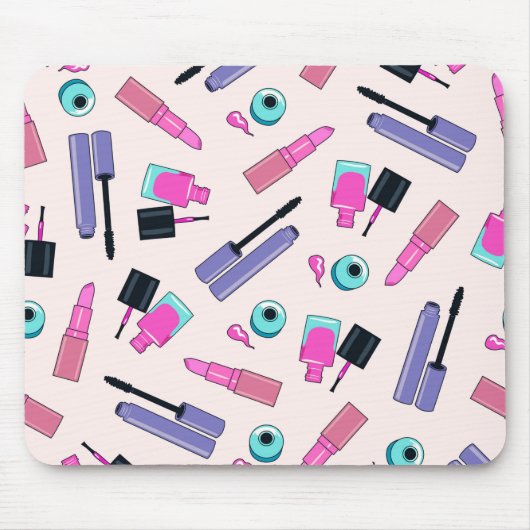 Rosa und violette Make-up-Kosmetik-Muster Mousepad (Vorne)