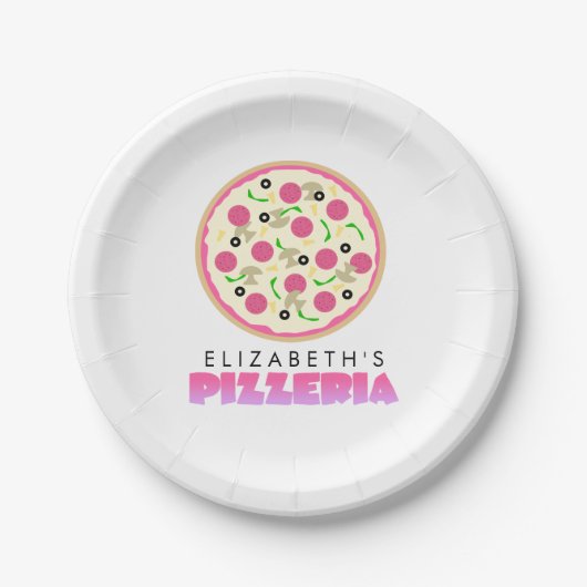 Rosa und violette Pizzaparty Pappteller (Vorderseite)