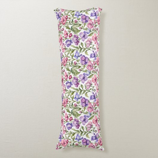 Rosa und violette Platterbsen Seitenschläferkissen (Vorderseite Vertikal)