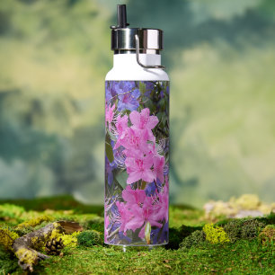 Rosa und violette Rhododendren-Blüten Trinkflasche