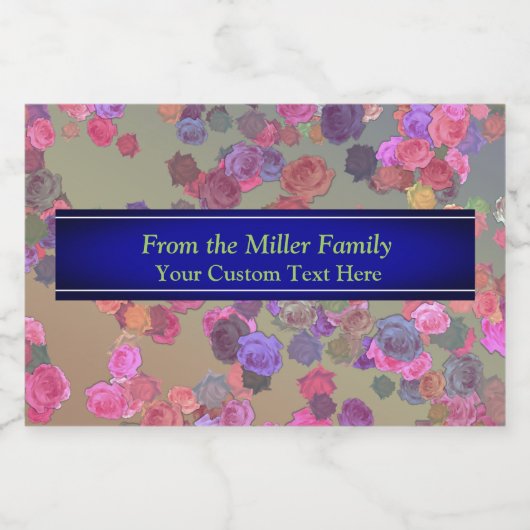 Rosa und violette Rose in einem zufälligen Muster Lebensmitteletikett (Einzelnes Label)