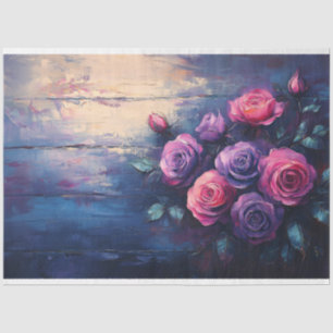 Rosa und violette Rosen auf Holztechnik Seidenpapier