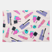 Rosa und violette Schmink-Kosmetik-Muster Geschirrtuch (Horizontal)