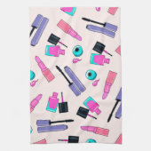 Rosa und violette Schmink-Kosmetik-Muster Geschirrtuch (Vertikal)