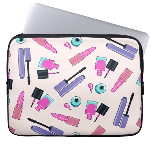 Rosa und violette Schmink-Kosmetik-Muster Laptopschutzhülle (Vorderseite)