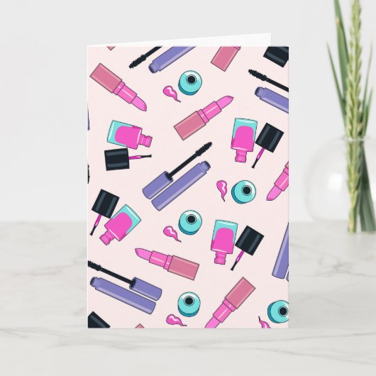 Rosa und violette Schminkkosmetik-Muster Karte (Vorderseite)