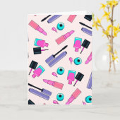 Rosa und violette Schminkkosmetik-Muster Karte (Gelbe Blume)