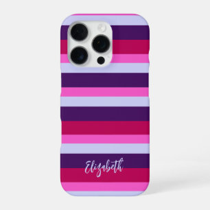 Rosa und violette Streifen Muster personalisiert iPhone 16 Pro Hülle