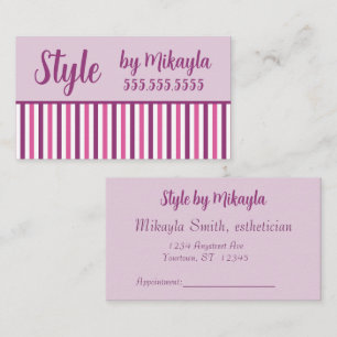 Rosa und violette Streifen Stylist Beautician Haar Visitenkarte