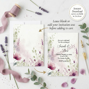 Rosa und violette Wasserfarbe Floral leere Hochzei Einladung
