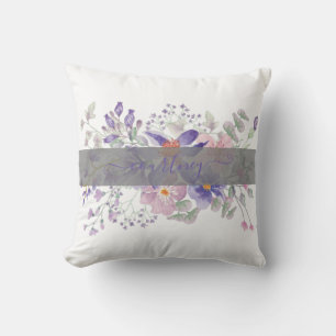 Rosa und violette Wasserfarbe floral personalisier Kissen