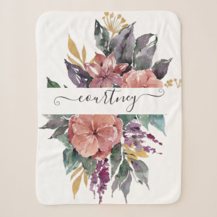 Rosa und violette Wasserfarbe floral personalisier Sherpadecke