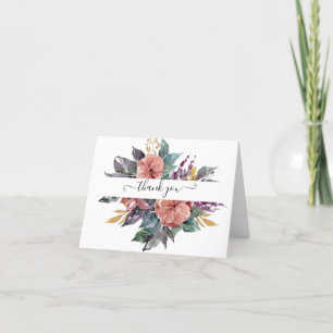 Rosa und violette Wasserfarbe florale personalisie Dankeskarte