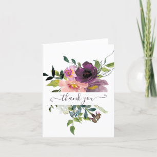 Rosa und violette Wasserfarbe florale personalisie Dankeskarte