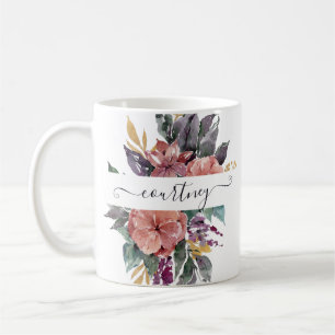 Rosa und violette Wasserfarbe florale personalisie Kaffeetasse