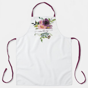 Rosa und violette Wasserfarbe florale personalisie Schürze