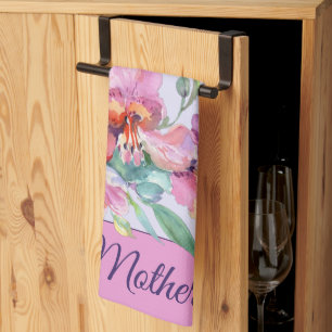 Rosa und violette Wasserfarbe Petunien anpassbar Geschirrtuch