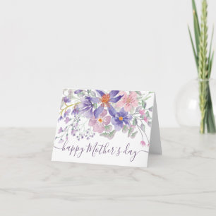 Rosa und violette Wasserfarben-Blumen Karte