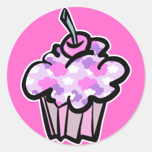 rosa und violette Wolken Cupcake Runder Aufkleber
