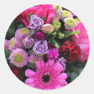 Rosa und violetter Blumenstrauß Runder Aufkleber