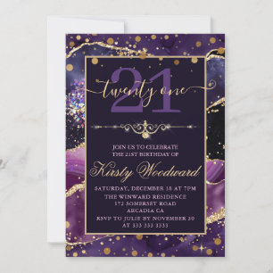 Rosa und violetter falscher Goldglitter-Achat-Gebu Einladung