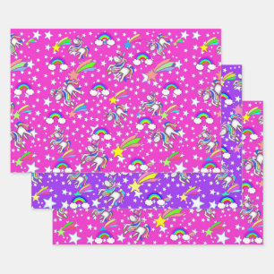 Rosa und violettes Einhorn-Geschenkpapier-Set Geschenkpapier Set