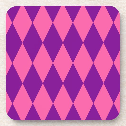 Rosa und violettes Harlekin-Karomuster Getränkeuntersetzer (Vorderseite)