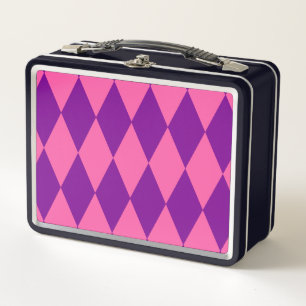 Rosa und violettes Harlekin-Karomuster Metall Brotdose