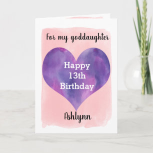 Rosa und violettes Herz 13. Geburtstag Patin Karte