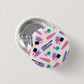 Rosa und violettes Make-up-Kosmetikmuster Button (Vorne & Hinten)