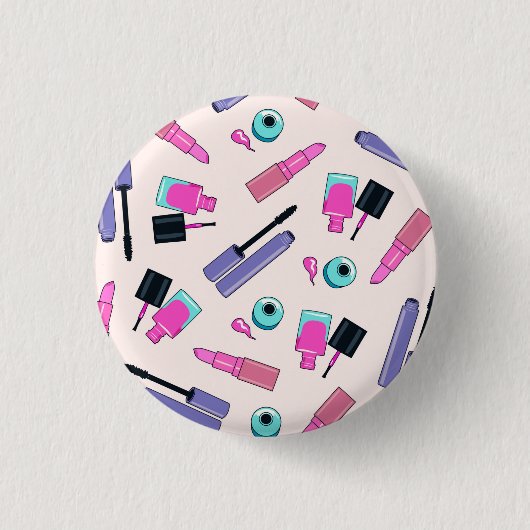 Rosa und violettes Make-up-Kosmetikmuster Button (Vorderseite)
